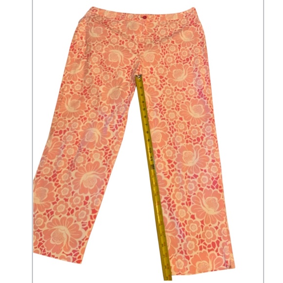 Lilly Pulitzer Women's Pants Pink White Floral Stretch Button Zip Closure Sz 12 - Picture 8 of 9